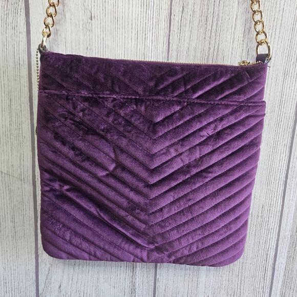Big Buddha Quilted Purple Velvet Studded Crossbody Purse - Picture 6 of 13